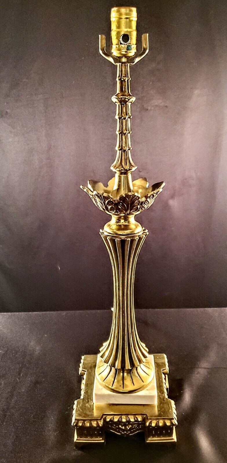 Baccarat Style Hollywood Regency Fine Brass and Marbe Table Lamp - MINT