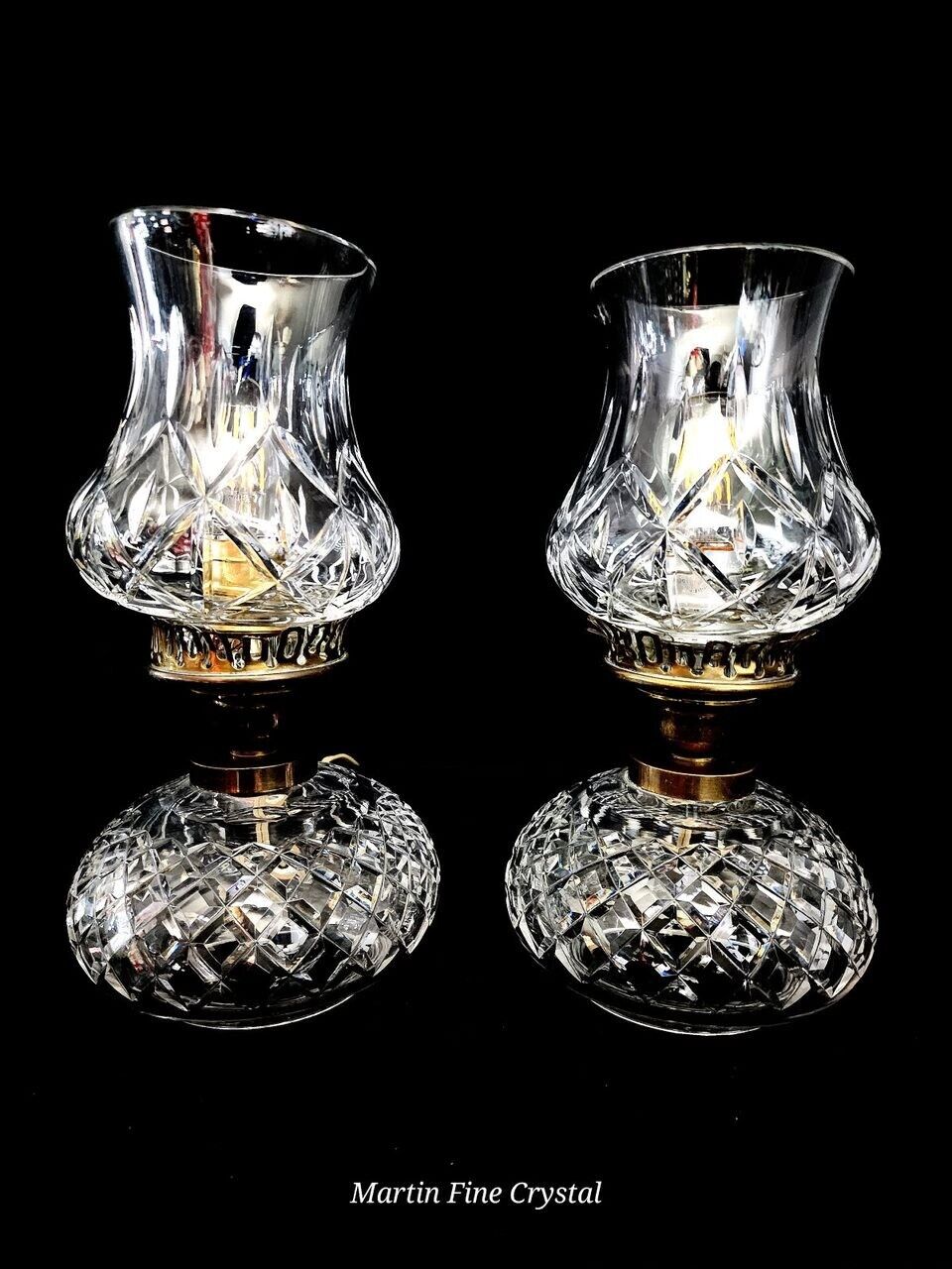Set of 2 Waterford Lismore Oil Lamp Style Electric Hurricane Lamps - Flawless!