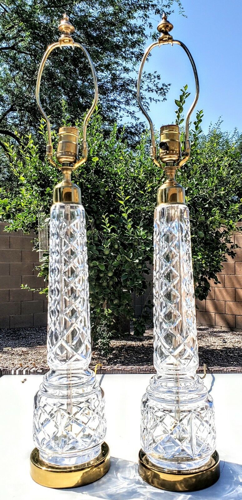 Pair of 2 Waterford Crystal Column Fine Cut Table Lamps - Perfect Condition!