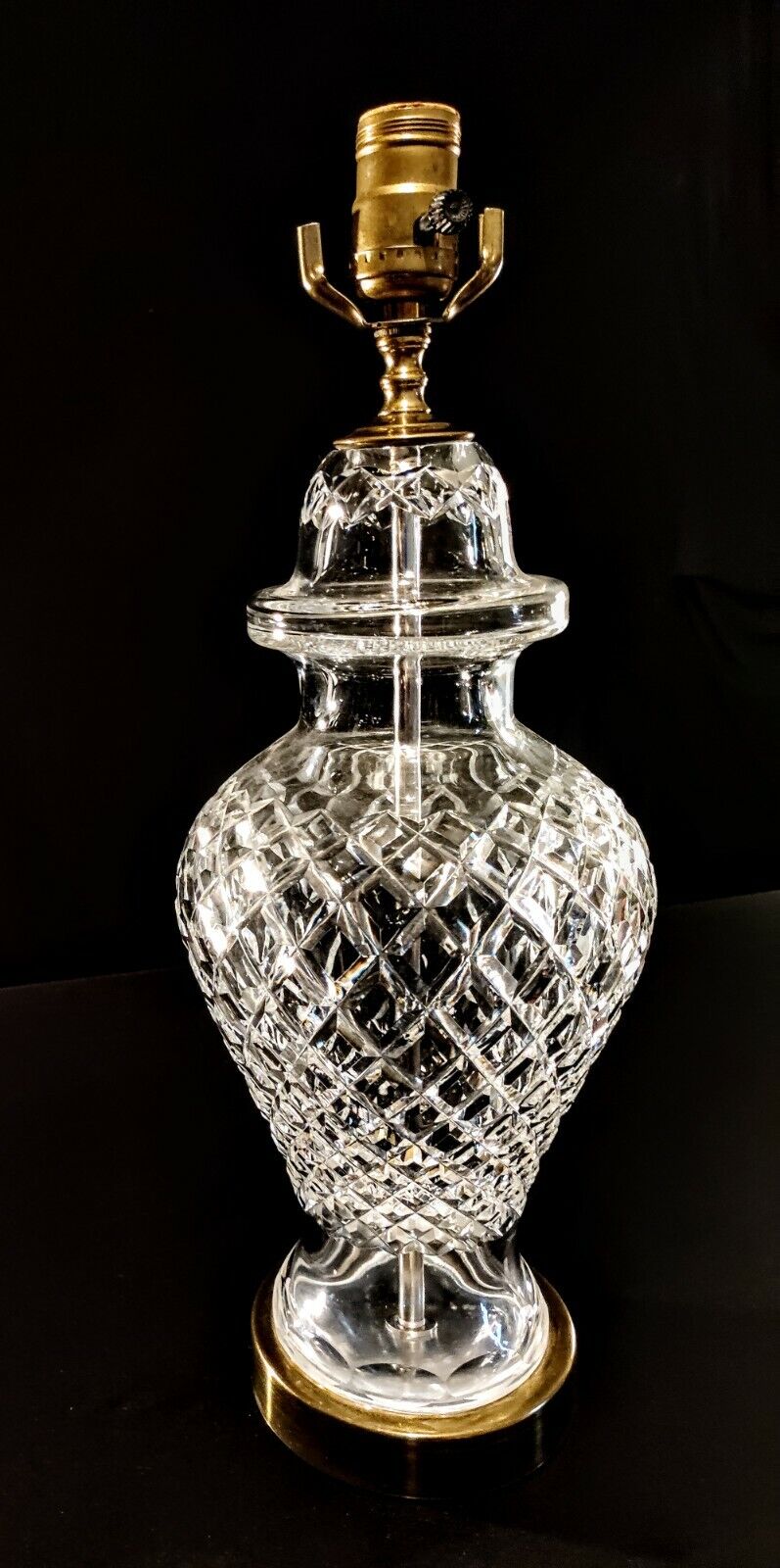 Set of 2 Waterford Alana Urn Style Fine Cut Solid Body Crystal Table Lamps- MINT