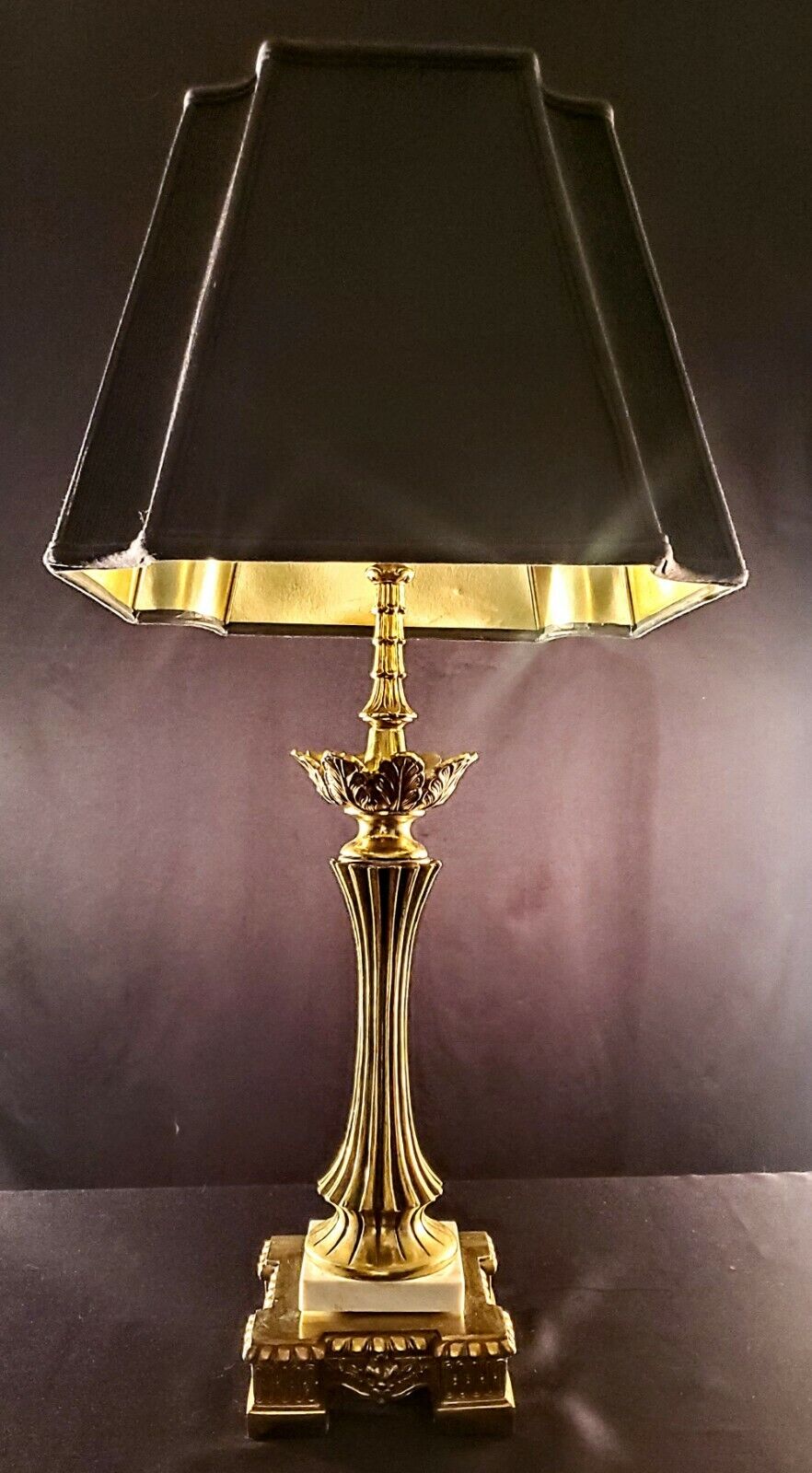 Baccarat Style Hollywood Regency Fine Brass and Marbe Table Lamp - MINT