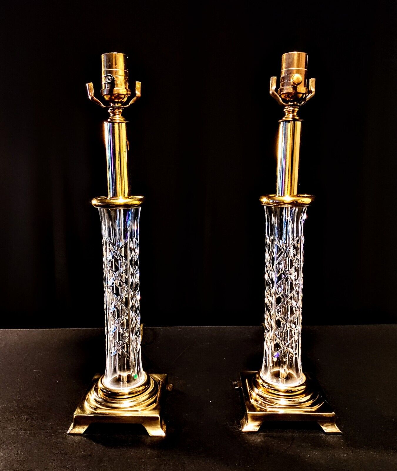 Set of 2 Waterford Killarney (Kinsale) Crystal Candlestick Buffet Lamps- Mint!