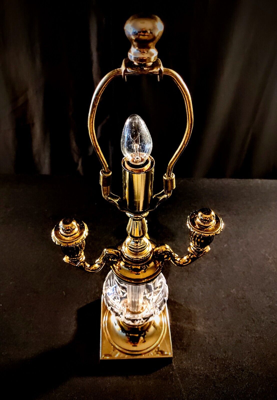 Pair of 2 Waterford Crystal Glenn Collection Double Arm Brass Boudoir Lamps