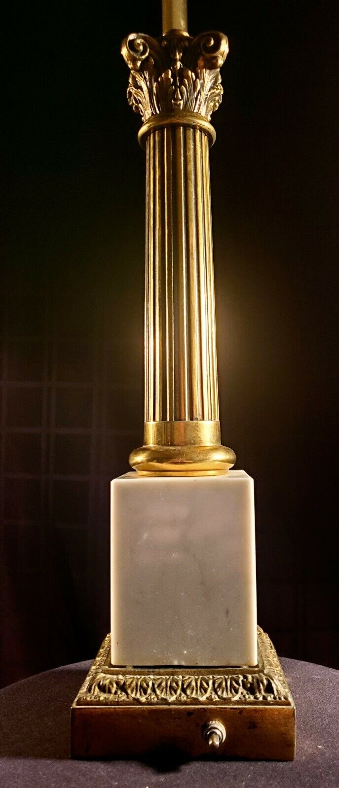 Baccarat Style Hollywood Regency Brass and MarbeTable Lamp w/ Original Final!