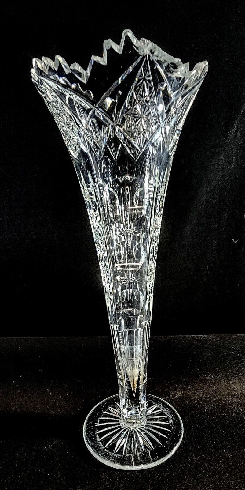ABP Brilliant Fine Cut Glass Crystal Trumpet Vase - 14 inches - Hawkes