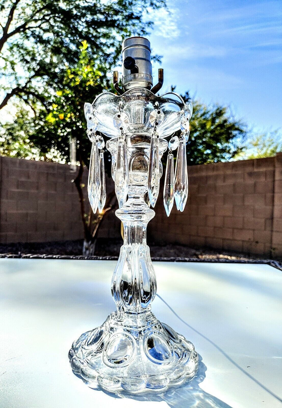 Baccarat Medallion Pattern Solid Crystal Table Lamp With Maker's Mark