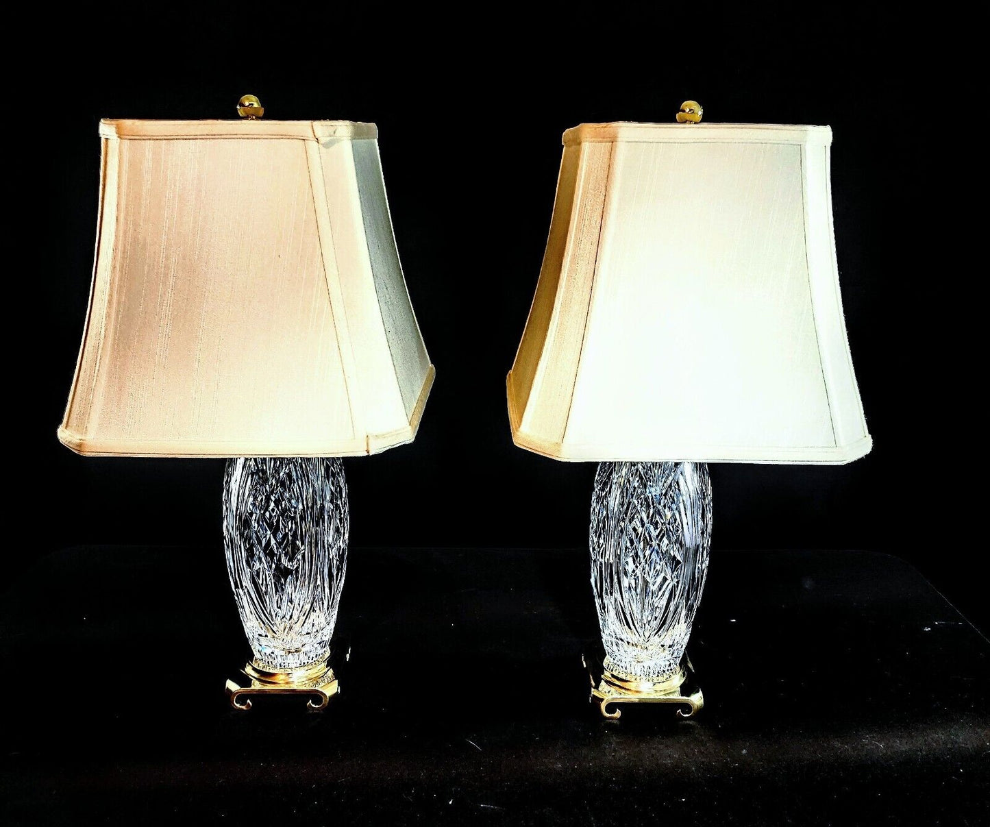 Pair of Waterword Medium Sized Crystal Lamps - Brand New & NWT Custom Shades!