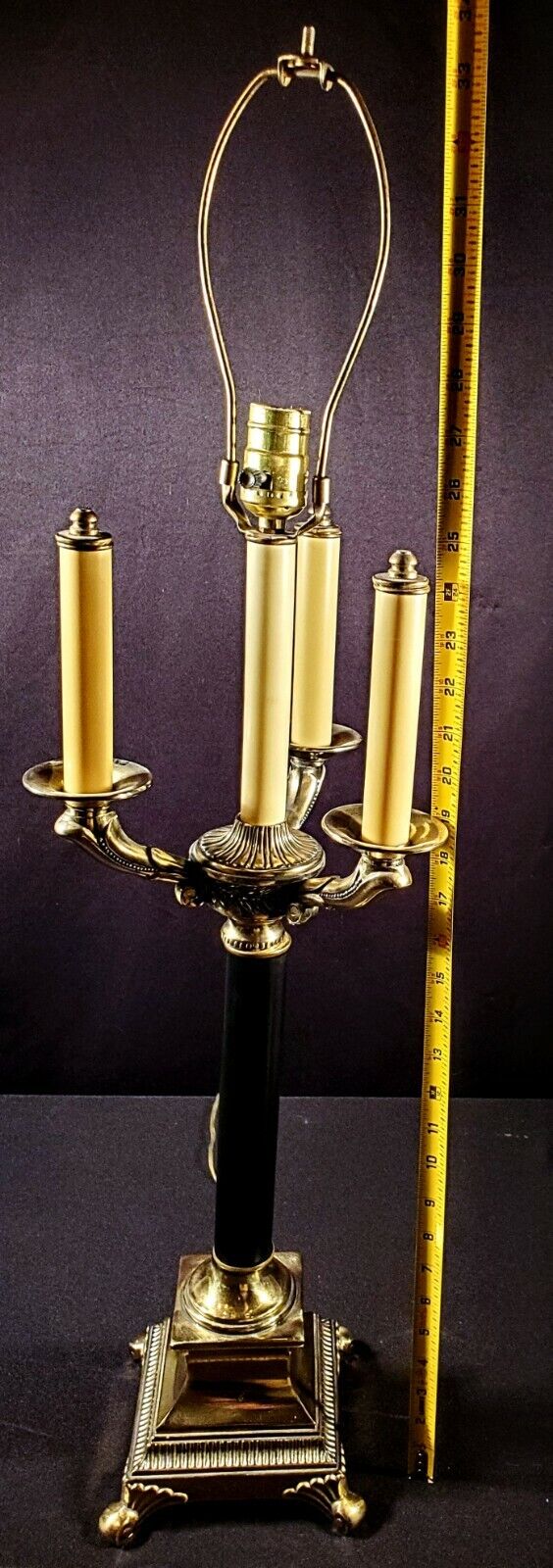 Baccarat-style 37 Inch Hollywood Regency Electric Scrolled Brass Candelaria Lamp