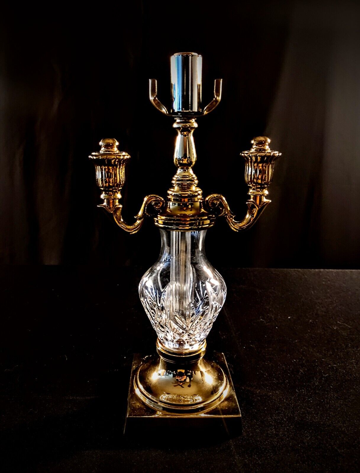 Pair of 2 Waterford Crystal Glenn Collection Double Arm Brass Boudoir Lamps
