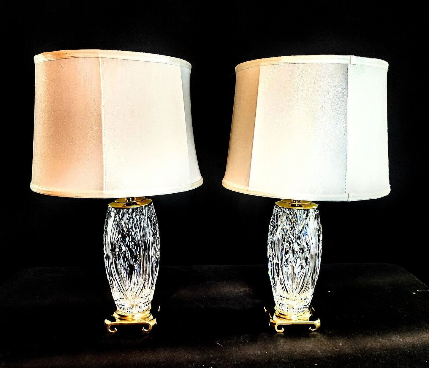 Pair of Waterword Medium Sized Crystal Lamps - Brand New & NWT Custom Shades!
