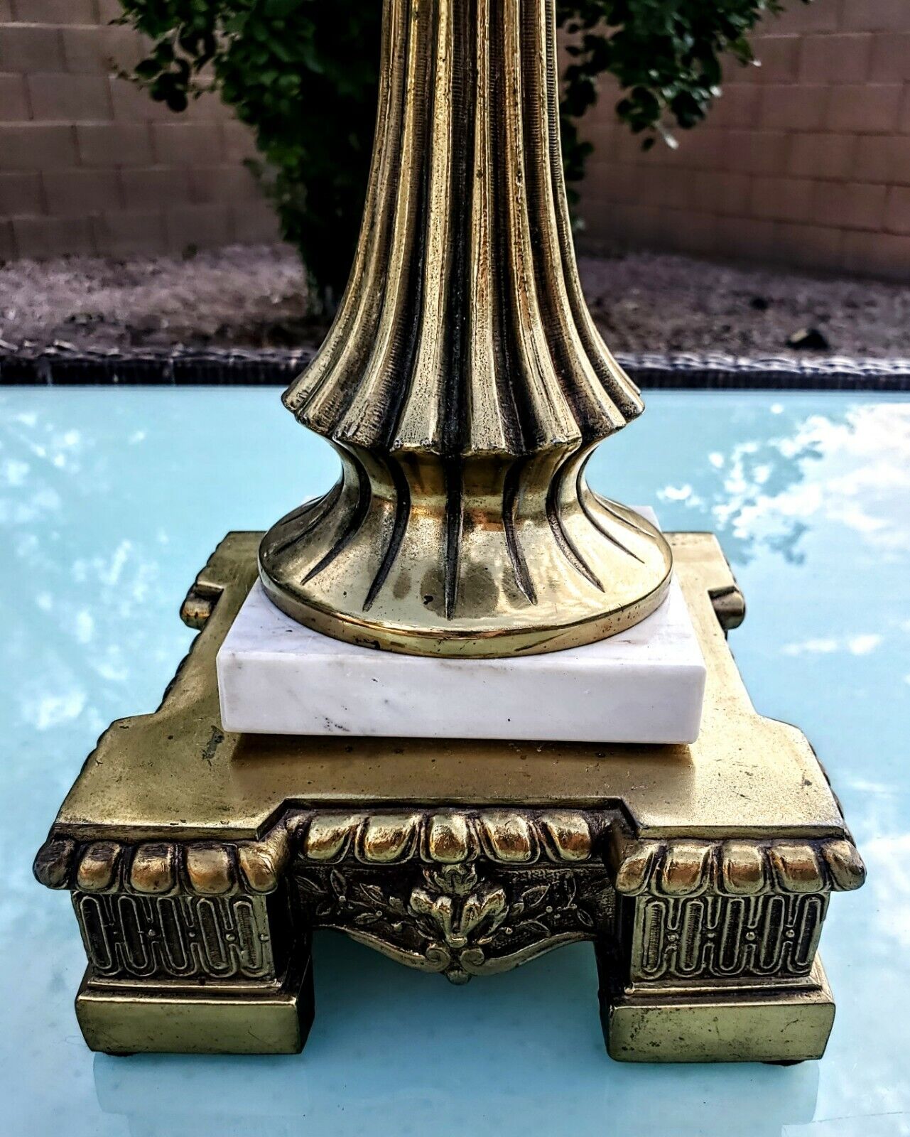 Baccarat Style Hollywood Regency Fine Brass and Marbe Table Lamp - MINT