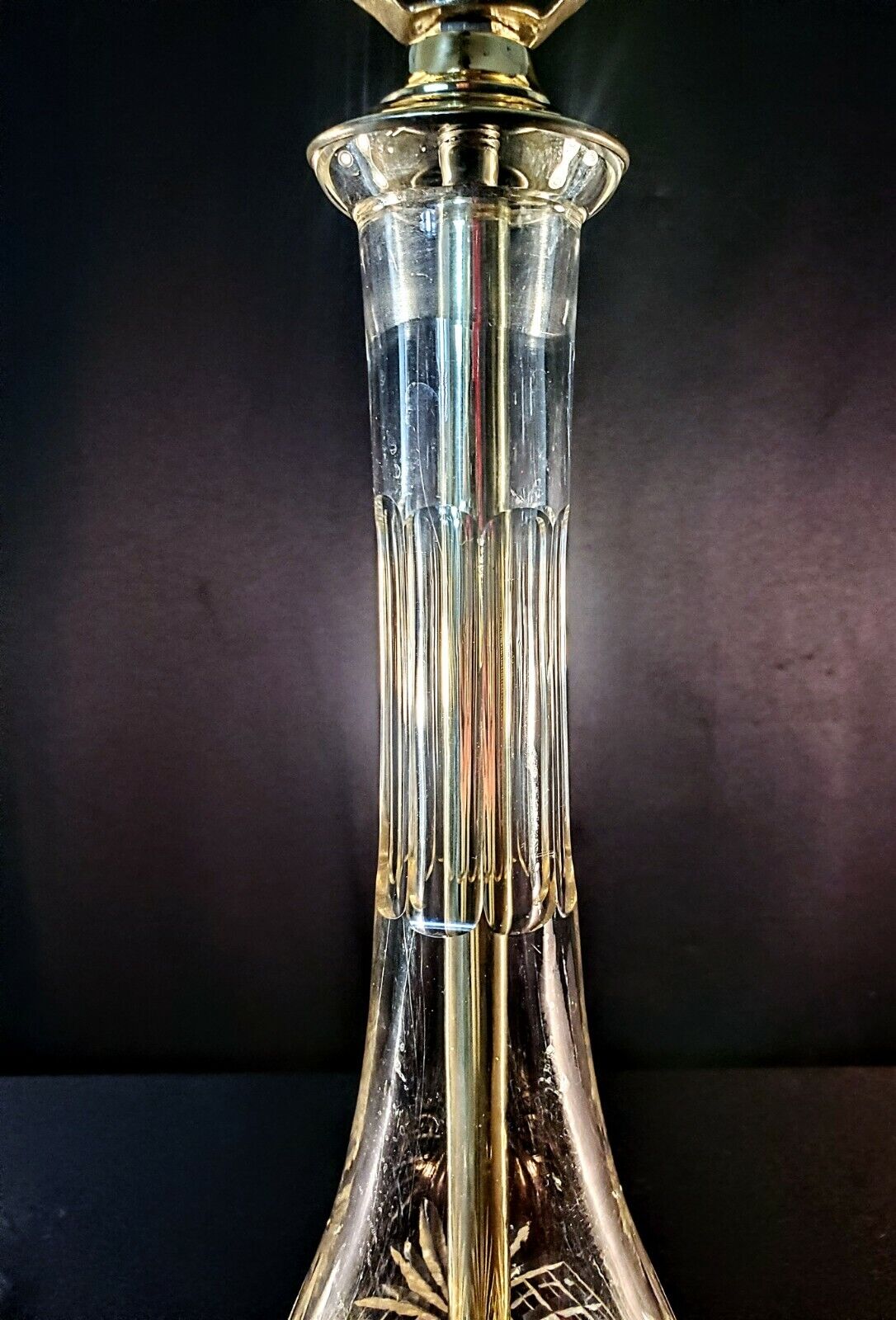Antique Fine Cut Crystal Lamp with Solid Copper Base - Completely Restored!