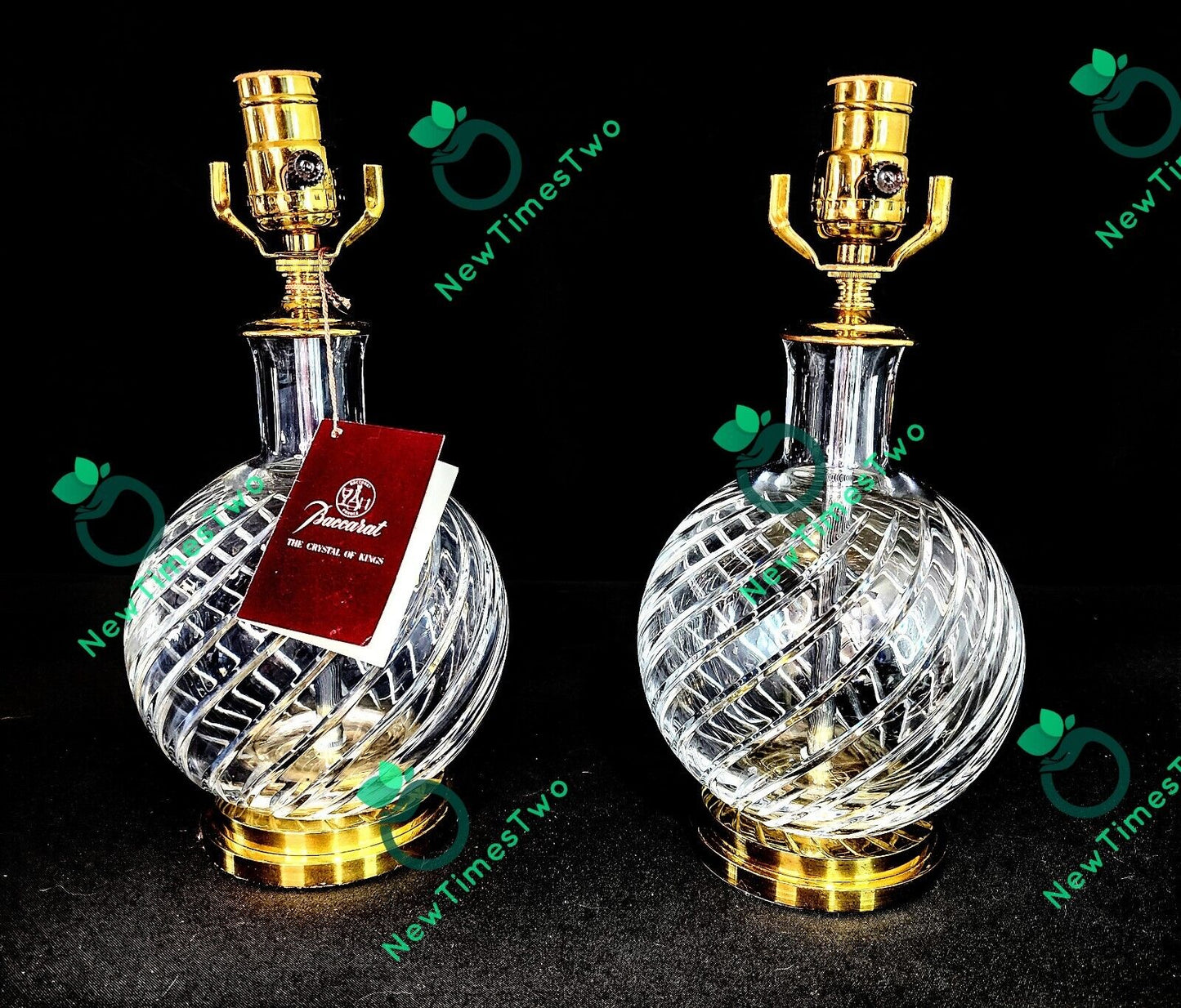 Baccarat Cyclades Pattern Fine Cut Spiral Crystal Lamp - Brand New Set of 2