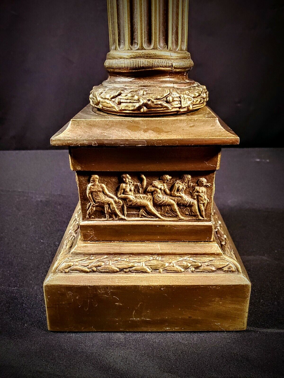 Baccarat-style 36in Hollywood Regency Electric Bronze Mythological Sceenes Lamp