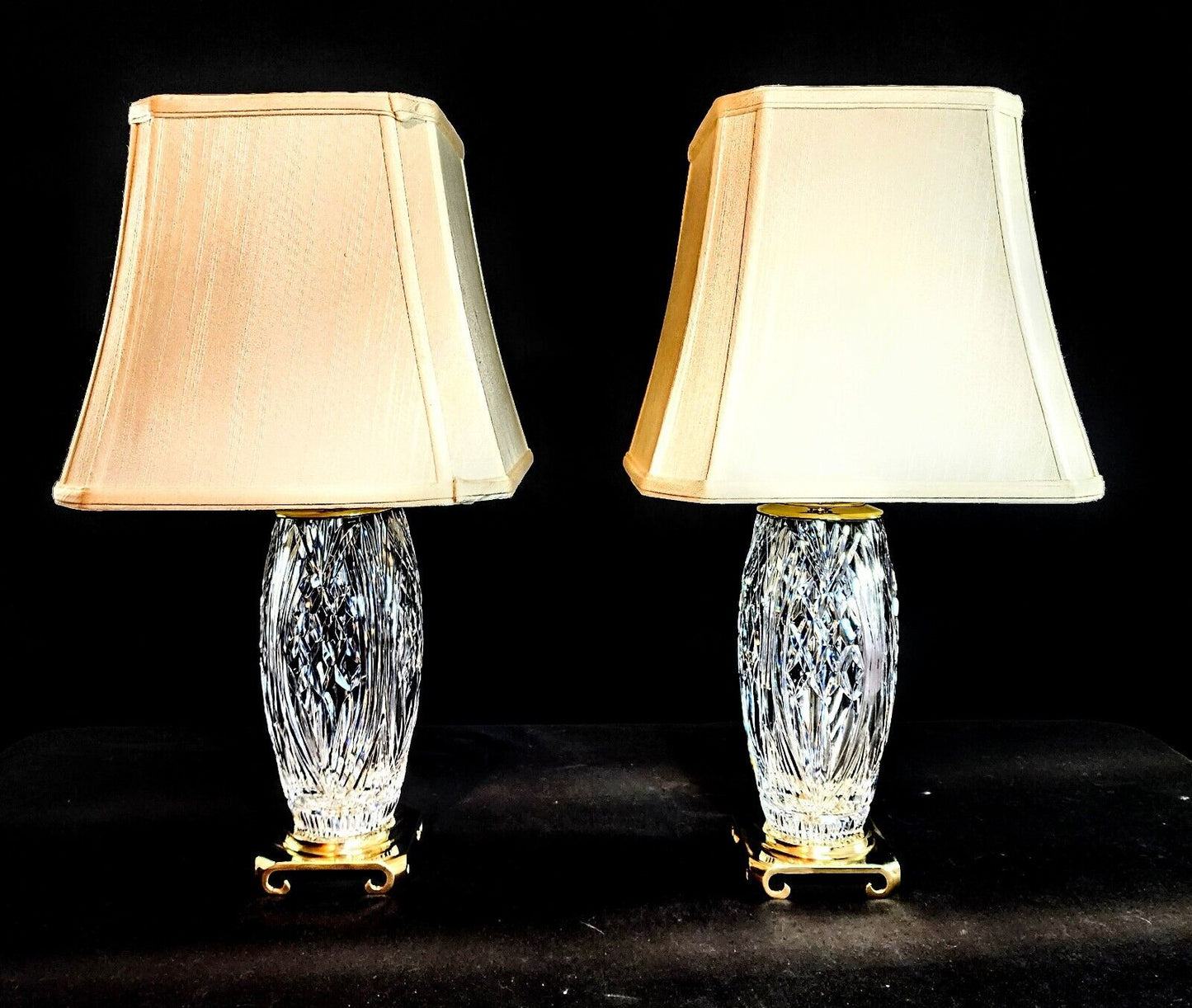 Pair of Waterword Medium Sized Crystal Lamps - Brand New & NWT Custom Shades!