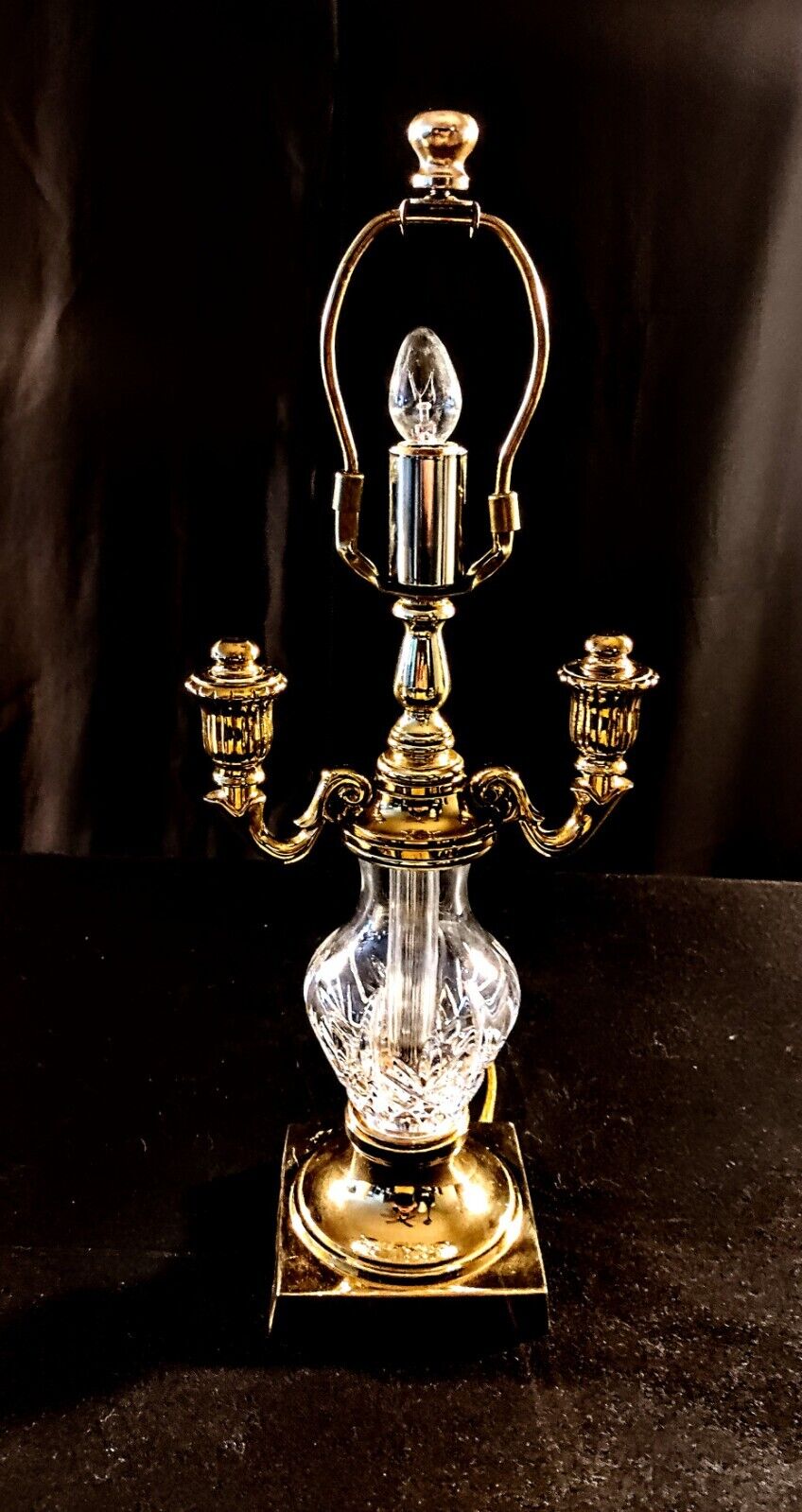 Pair of 2 Waterford Crystal Glenn Collection Double Arm Brass Boudoir Lamps