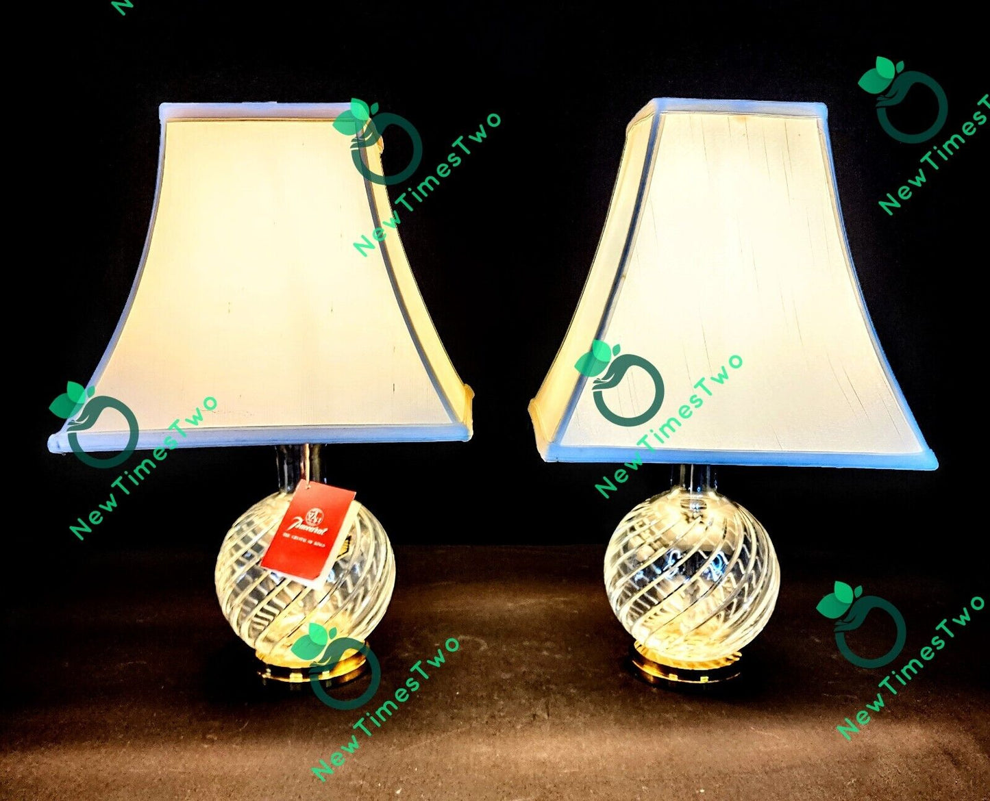 Baccarat Cyclades Pattern Fine Cut Spiral Crystal Lamp - Brand New Set of 2