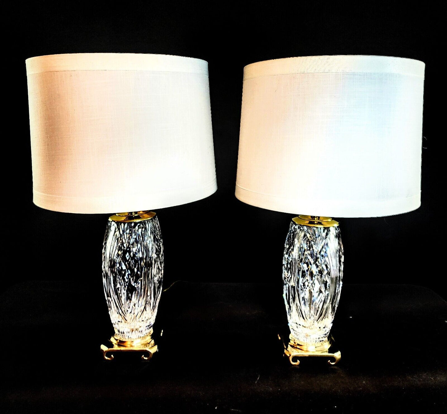 Pair of Waterword Medium Sized Crystal Lamps - Brand New & NWT Custom Shades!