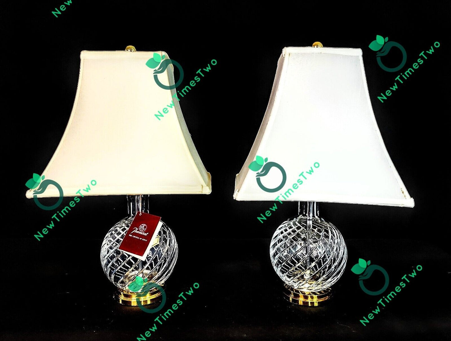 Baccarat Cyclades Pattern Fine Cut Spiral Crystal Lamp - Brand New Set of 2