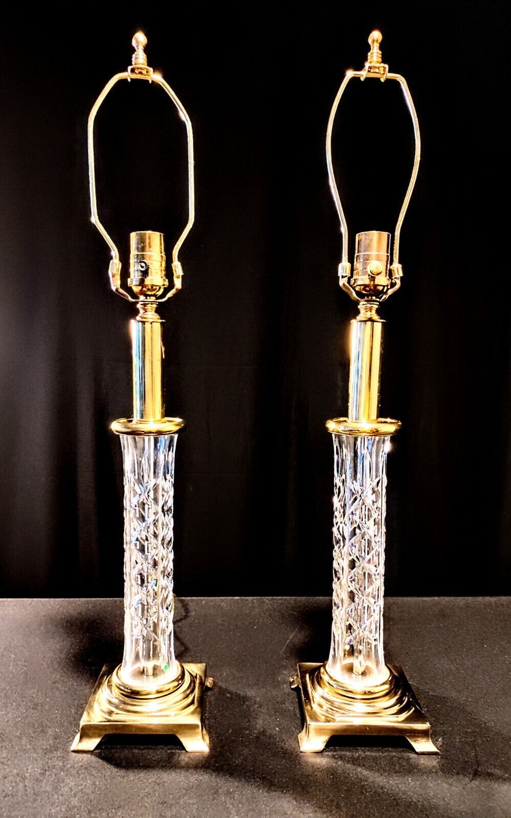 Set of 2 Waterford Killarney (Kinsale) Crystal Candlestick Buffet Lamps- Mint!