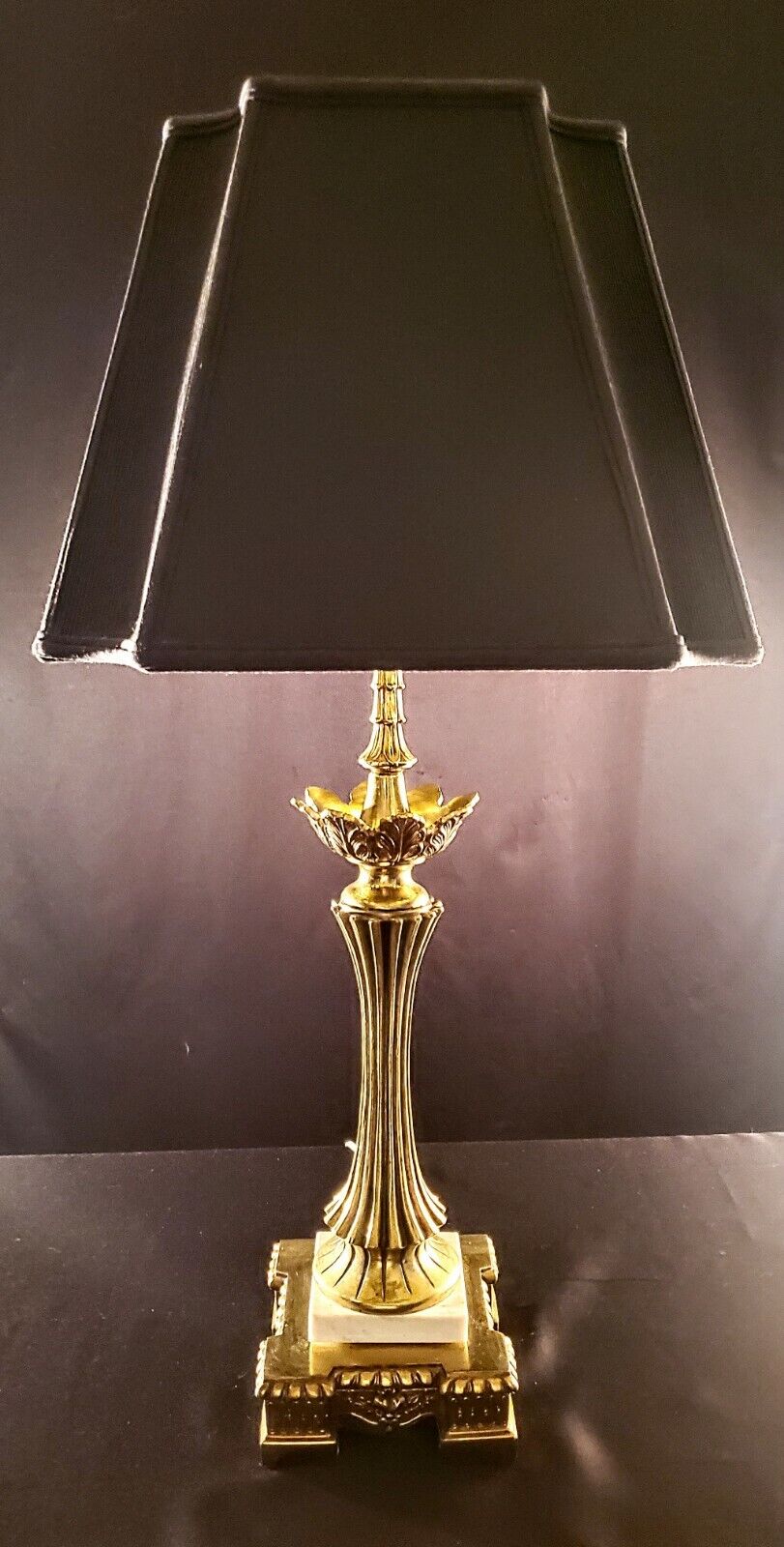 Baccarat Style Hollywood Regency Fine Brass and Marbe Table Lamp - MINT