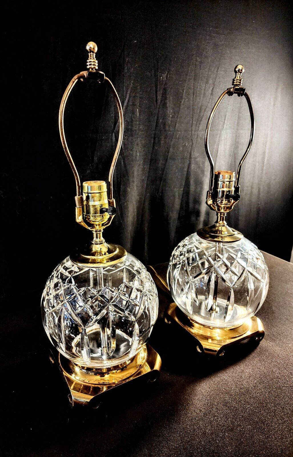 Waterford Lismore Set of 2 Globe Style Large Fine Cut Crystal Lamps
