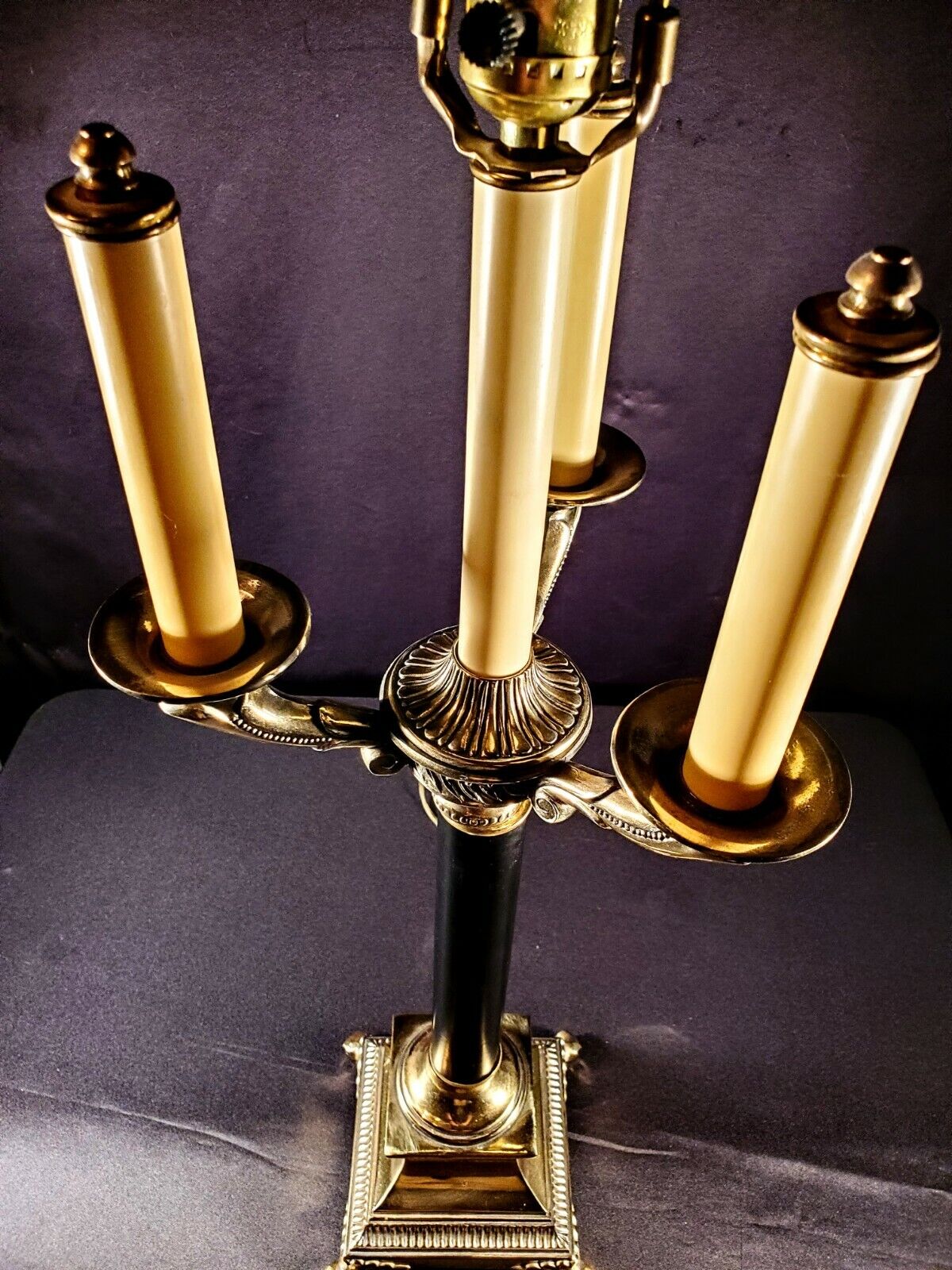 Baccarat-style 37 Inch Hollywood Regency Electric Scrolled Brass Candelaria Lamp