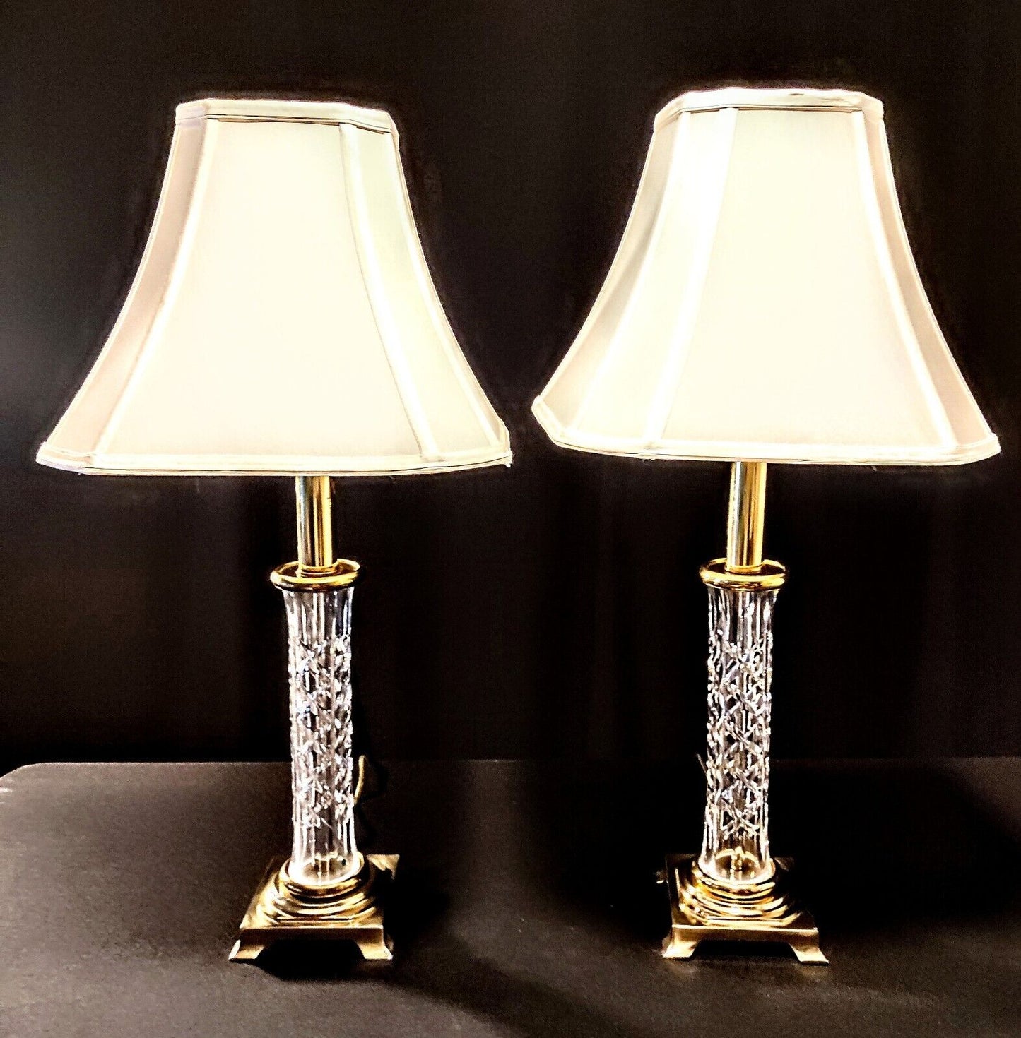Set of 2 Waterford Killarney (Kinsale) Crystal Candlestick Buffet Lamps- Mint!