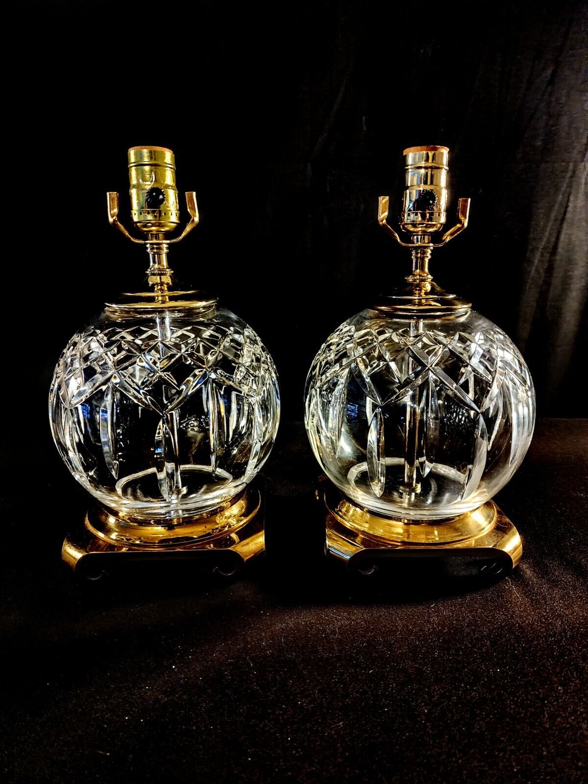 Waterford Lismore Set of 2 Globe Style Large Fine Cut Crystal Lamps