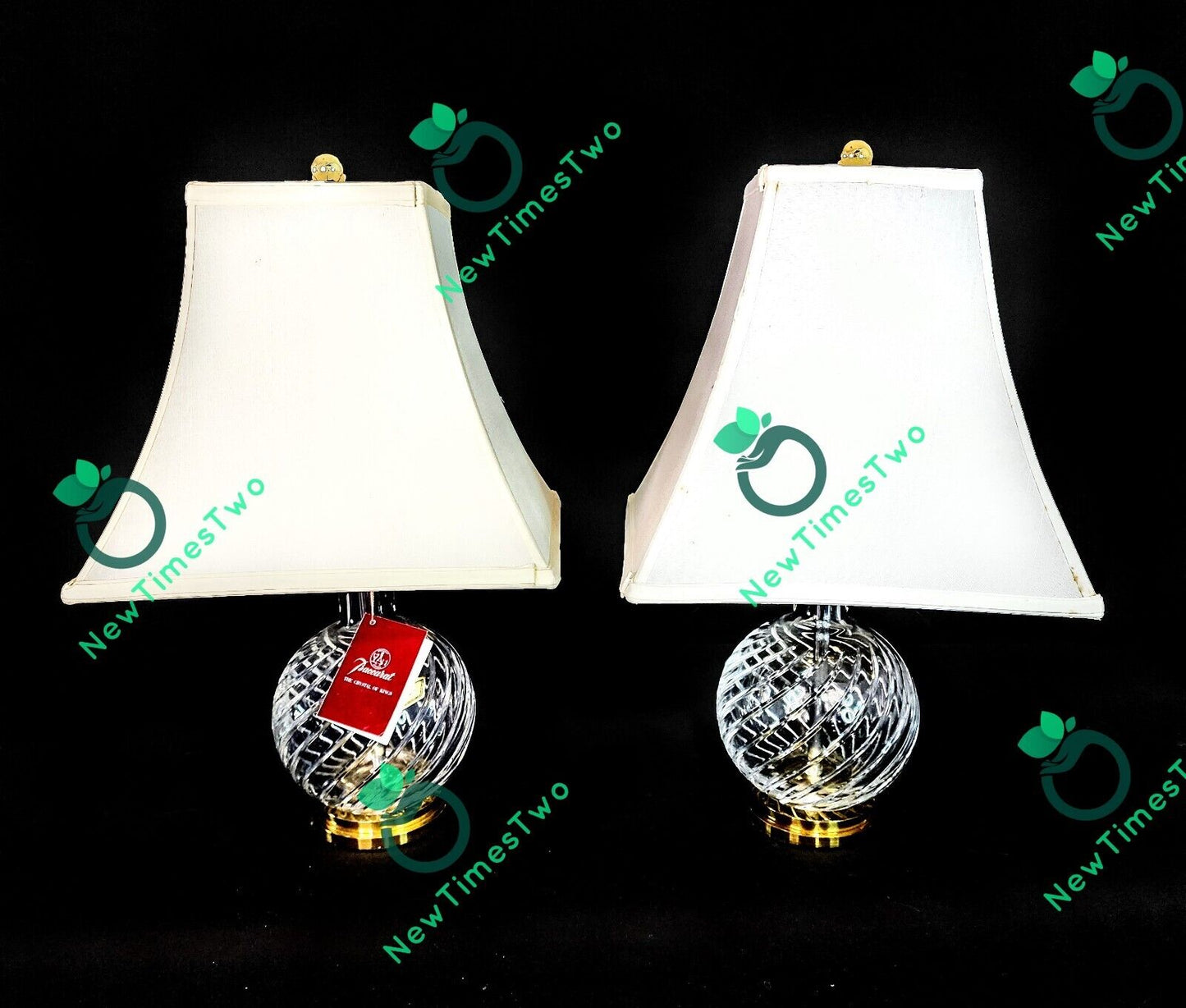 Baccarat Cyclades Pattern Fine Cut Spiral Crystal Lamp - Brand New Set of 2