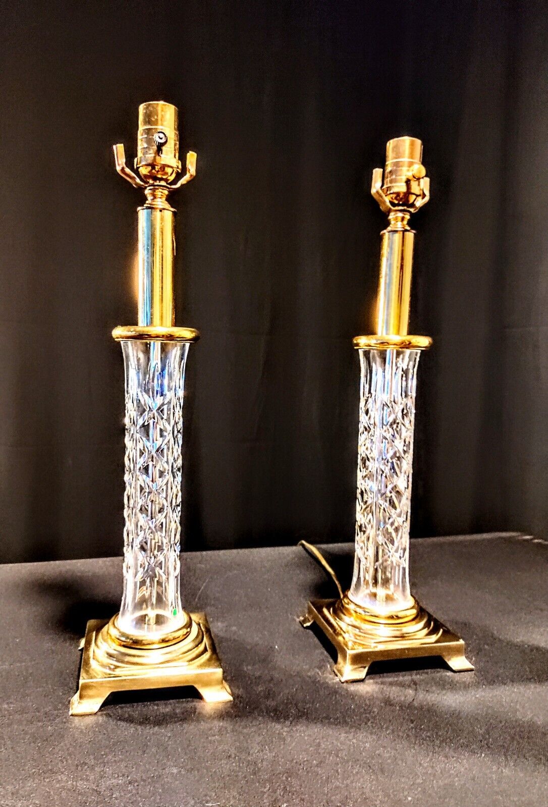 Set of 2 Waterford Killarney (Kinsale) Crystal Candlestick Buffet Lamps- Mint!