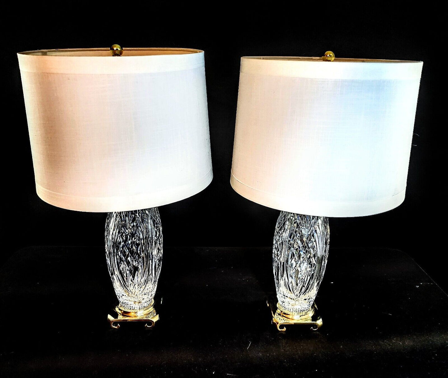 Pair of Waterword Medium Sized Crystal Lamps - Brand New & NWT Custom Shades!