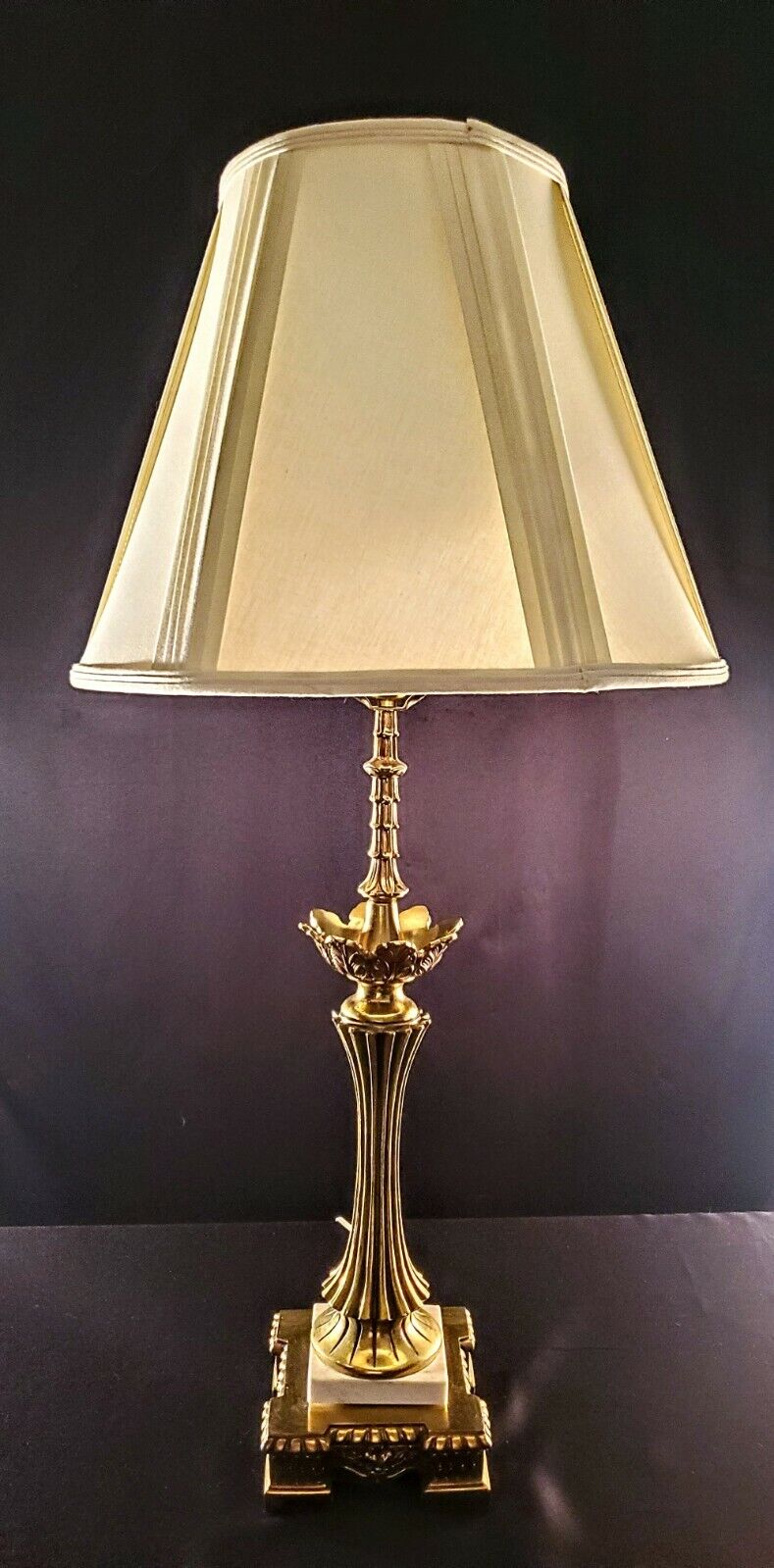 Baccarat Style Hollywood Regency Fine Brass and Marbe Table Lamp - MINT