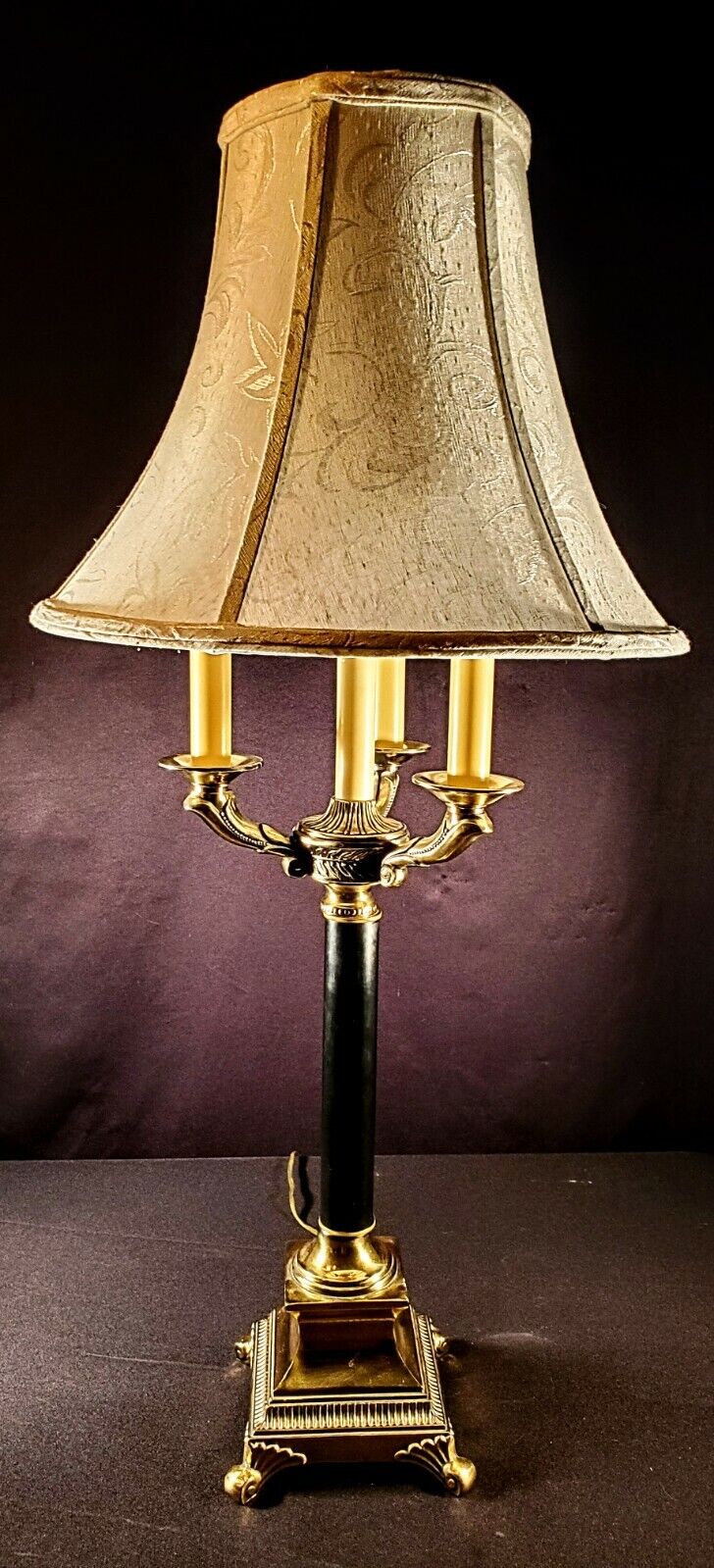 Baccarat-style 37 Inch Hollywood Regency Electric Scrolled Brass Candelaria Lamp