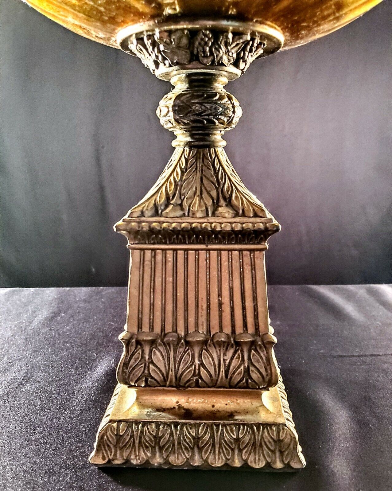 Hollywood Regency Large Candy Glass Fine Antique Bronze and Glass Lamp - MINT!