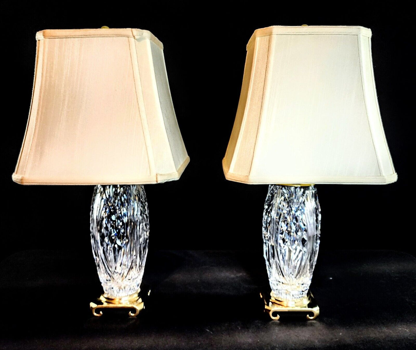 Pair of Waterword Medium Sized Crystal Lamps - Brand New & NWT Custom Shades!