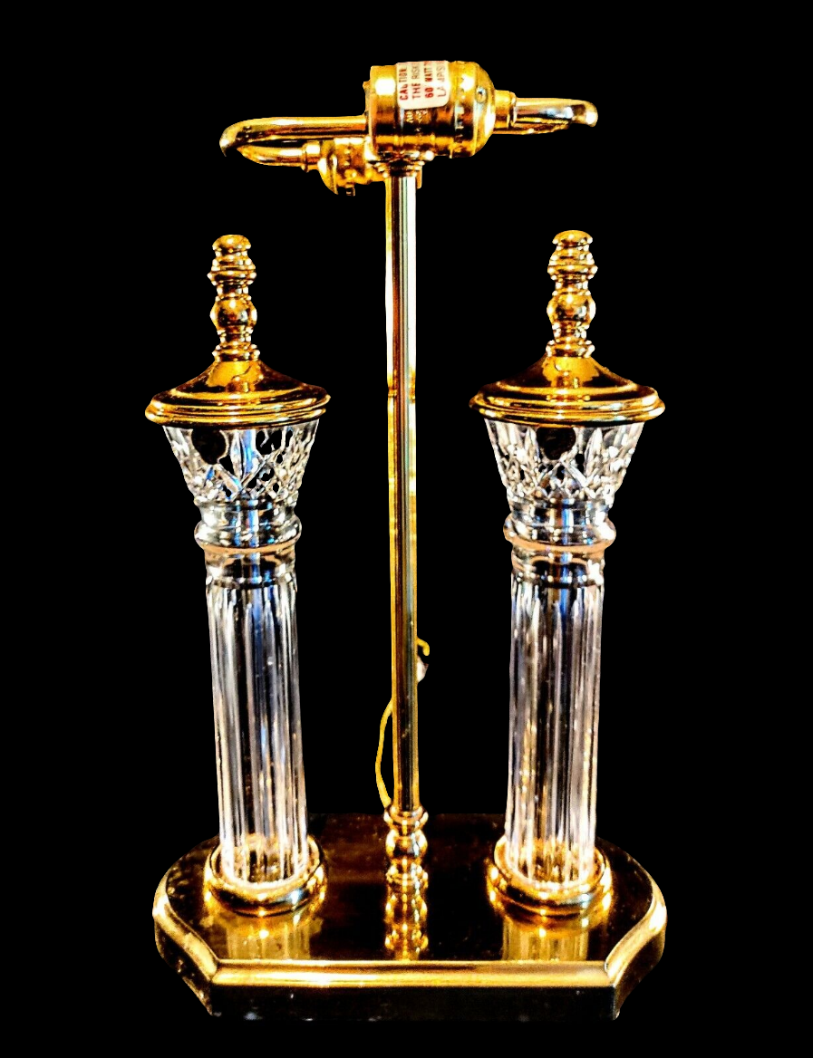Waterford Bouillotte-style Parkmore Pattern Fine Cut Crystal Desk Lamps - MINT!