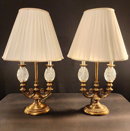 Pair of Waterford Double-Arm Double Globe Oiled Bronze Lamps