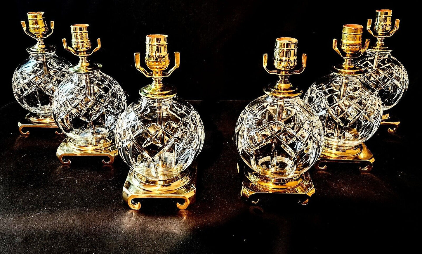 Waterford Lismore Set of Six (6) Globe Style Fine Cut Crystal Lamps