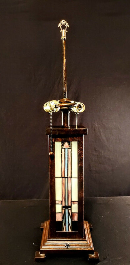 Stained Glass Double Socket 3-Way Oiled Bronze Table Lamp