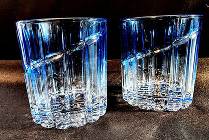 Mikasa Artic Lights Blue Double Old Fashioned Tumblers - 3 1/2 Inches Tall