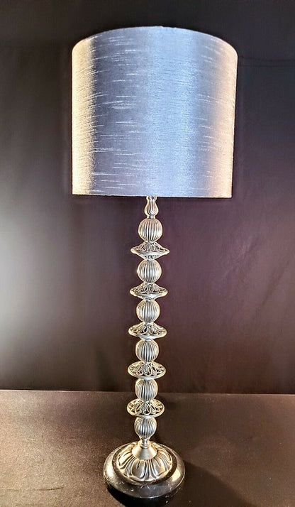 Exquisite Bombay Large Silver Pierced Fine Table Lamp with Black Marble Base