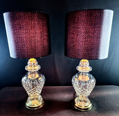 Waterford Araglin Pair of Fine Cut Irish Crystal Urn Style Table Lamps - MINT!!!