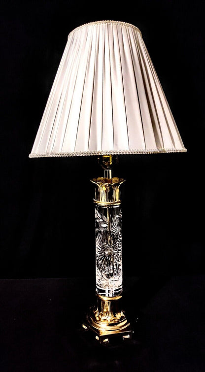 Dresden Signed Fine Cut Crystal and Solid Brass Extra Large Table Lamp - Mint!