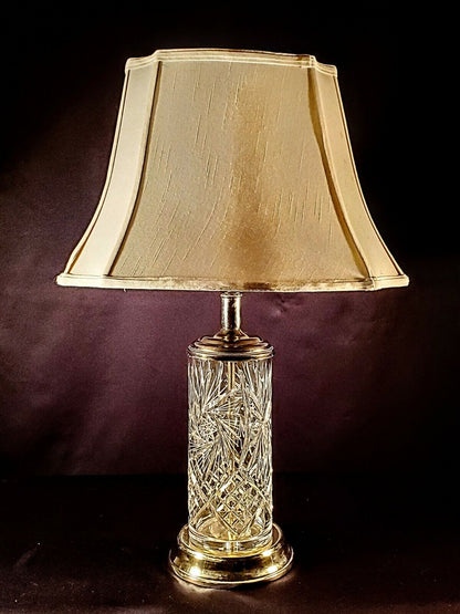 Antique Cut Glass Crystal Cylinder AMERICAN BRILLIANT Period Lamp -