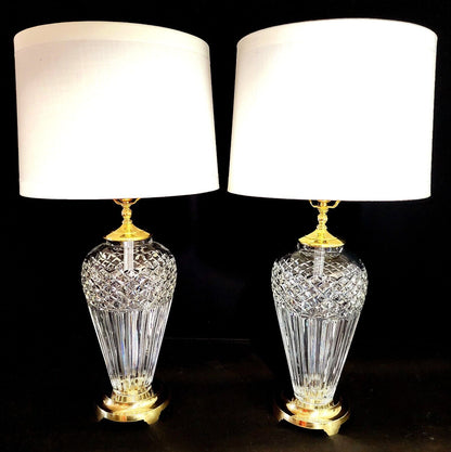 Waterford Belline Pair of 2 Fine Cut Crystal and Solid Brass Table Lamps