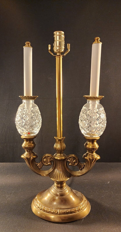 Pair of Waterford Double-Arm Double Globe Oiled Bronze Lamps