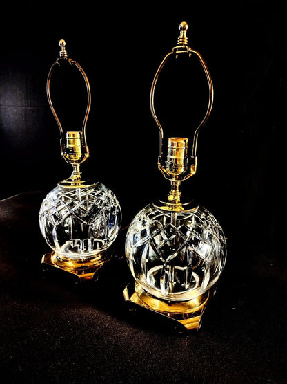 Waterford Lismore Set of 2 Globe Style Fine Cut Crystal Lamps