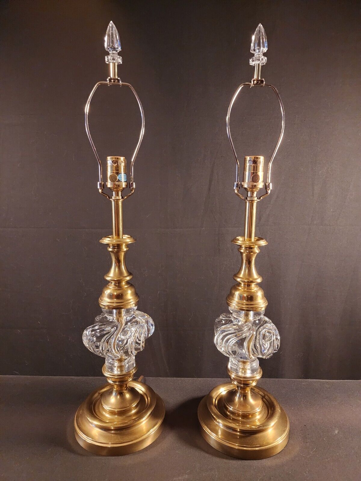 Baccarat Crystal Lamps Set of 2 Handblown Crystal & Brass - Mint Condition!