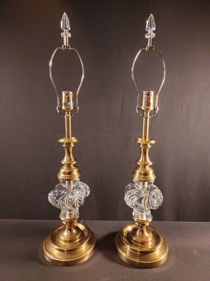 Baccarat Crystal Lamps Set of 2 Handblown Crystal & Brass - Mint Condition!